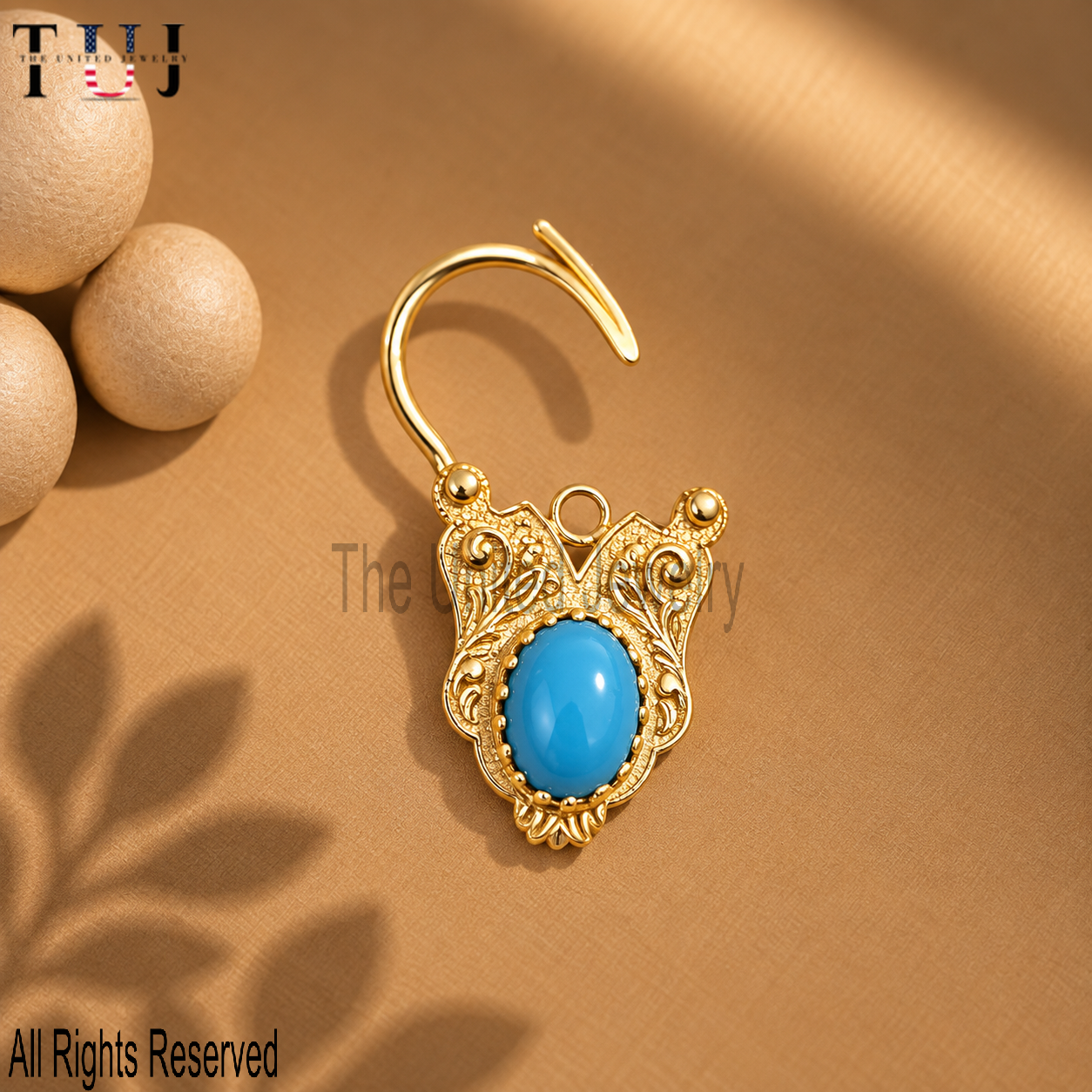 925 Sterling Silver Turquoise Padlock Clasp, Victorian Ornate Lock, Gold Plated Gemstone Charm Holder, Jewelry Connector