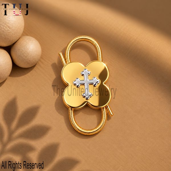 925 Sterling Silver Cross Padlock Clasp, Gold Plated Double Lock, Religious Charm Holder, Cross Jewelry Connector