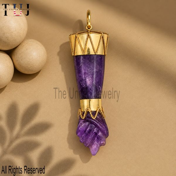 925 Sterling Silver Figa Hand Pendant Jewelry, Amethyst Hand Charm Jewelry