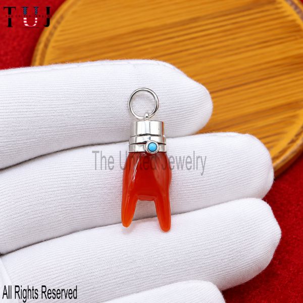Sterling Silver Red Figa Hand Pendant, Carnelian Protection Amulet Necklace