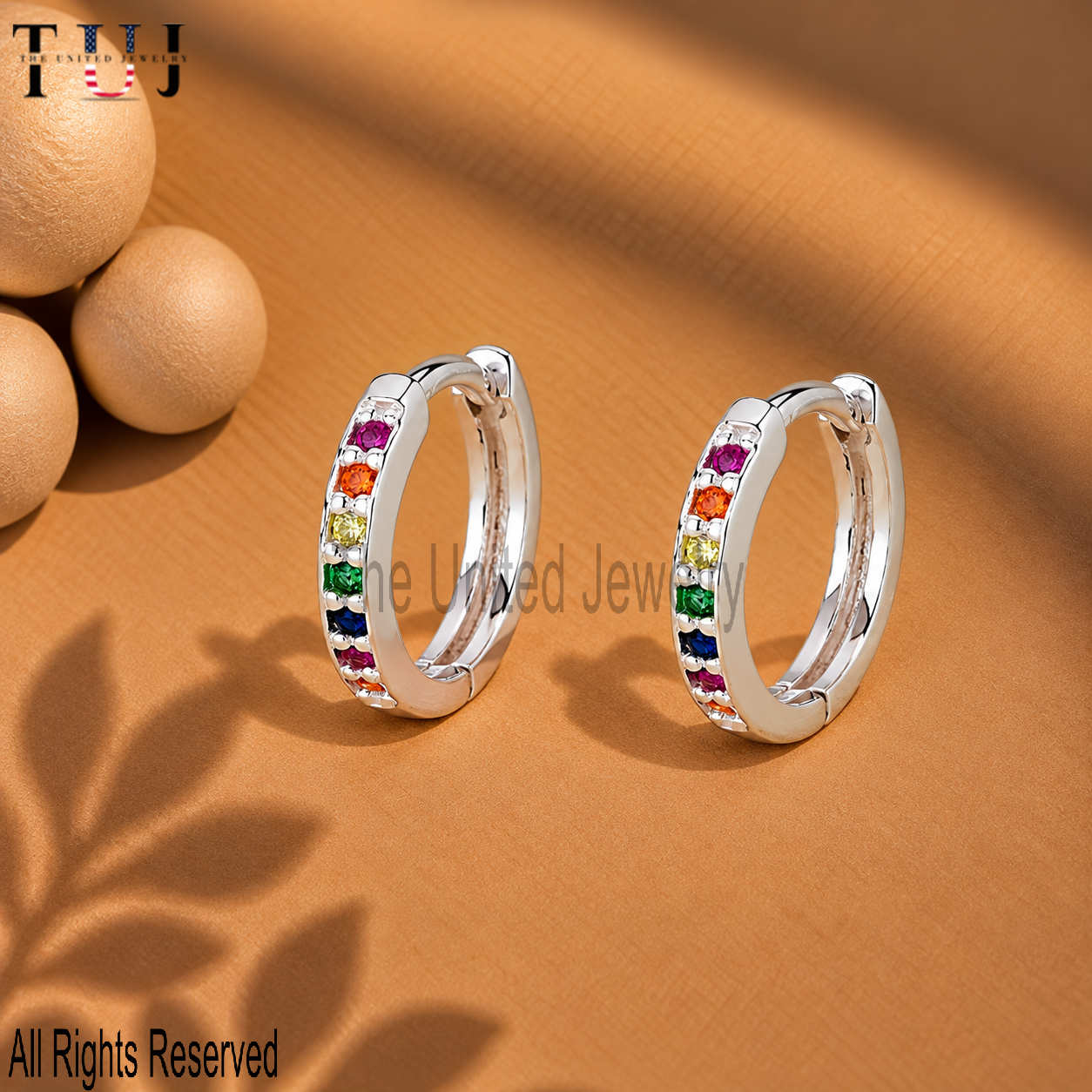 925 Sterling Silver Rainbow Hoop Earrings, Multicolor Gemstone Huggie Earrings, Colorful Minimalist Jewelry