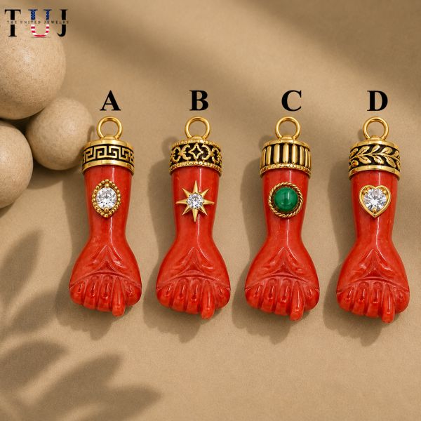 Green Onyx Figa Hand Pendant, 4 Styles, 925 Sterling Silver Gold Plated Protection Amulet