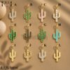 925 Sterling Silver Cactus Charm, Gold Plated Enamel Pendant, Southwestern Jewelry