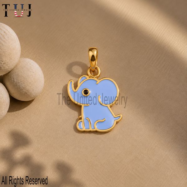 925 Sterling Silver Blue Enamel Elephant Pendant, Gold Plated Charm