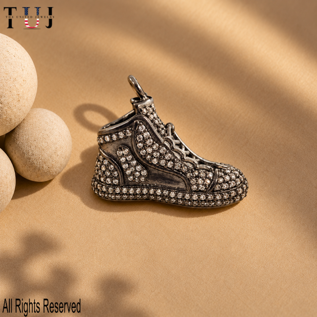 925 Silver Pave Sneaker Pendant – High Top Shoe Charm
