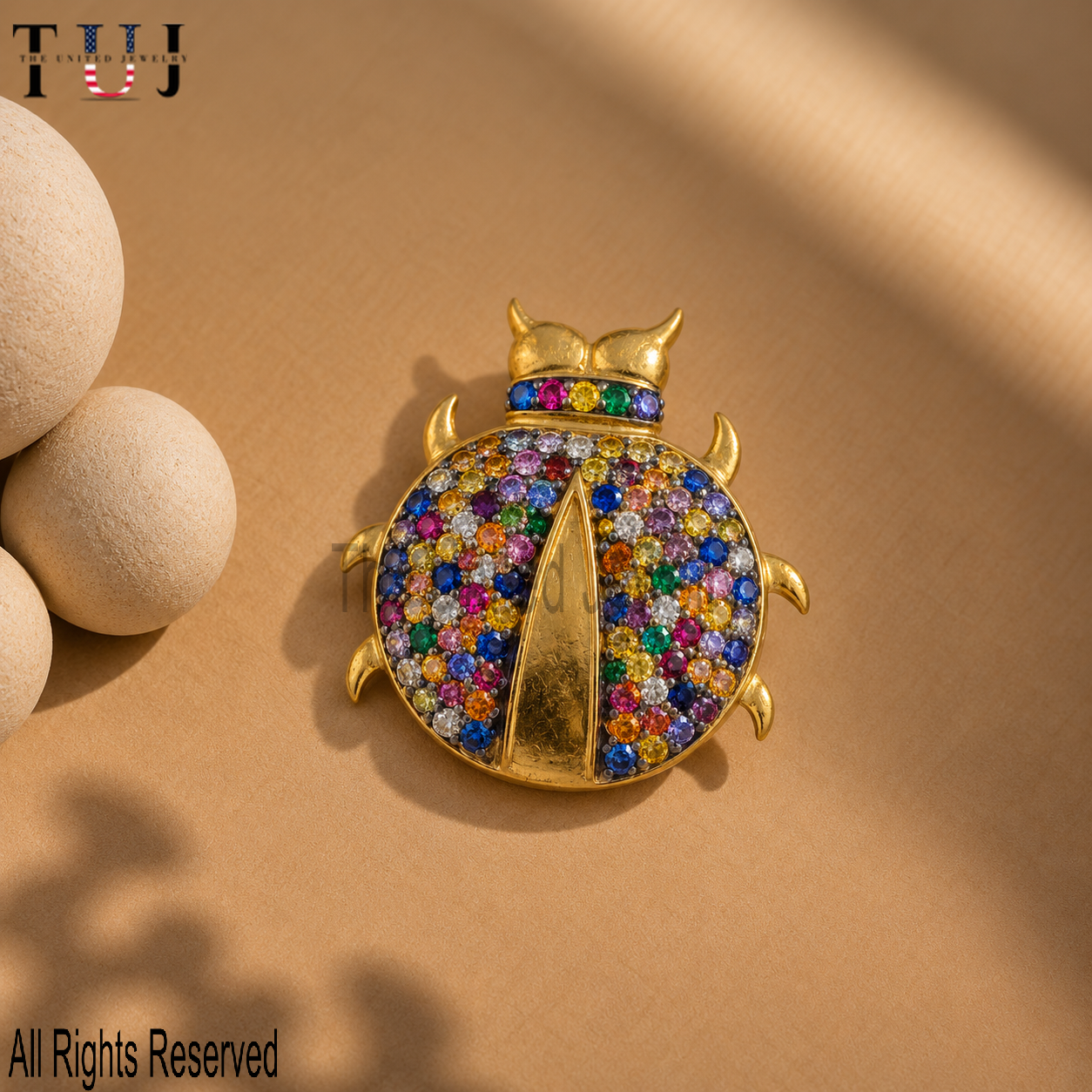 Rainbow Pave Beetle Pendant – Gold Bug Charm