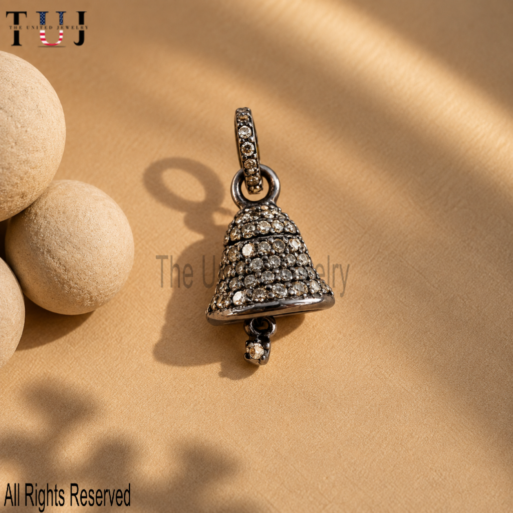 Christmas Bell Pendant – Pave Silver Holiday Charm