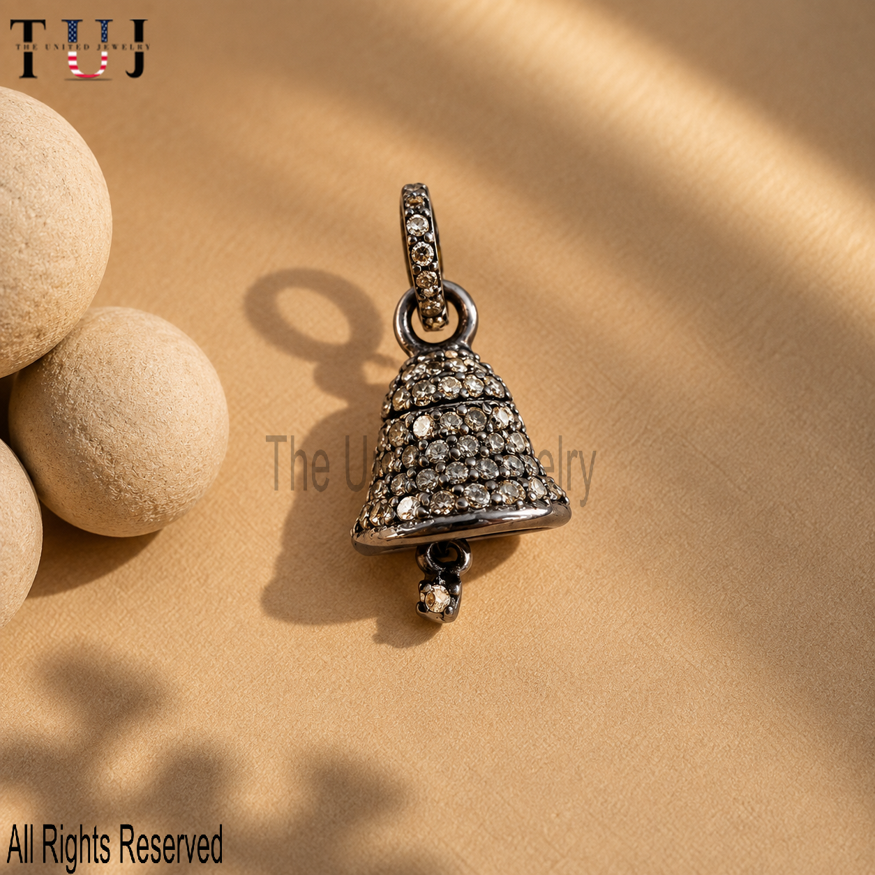 Christmas Bell Pendant – Pave Silver Holiday Charm
