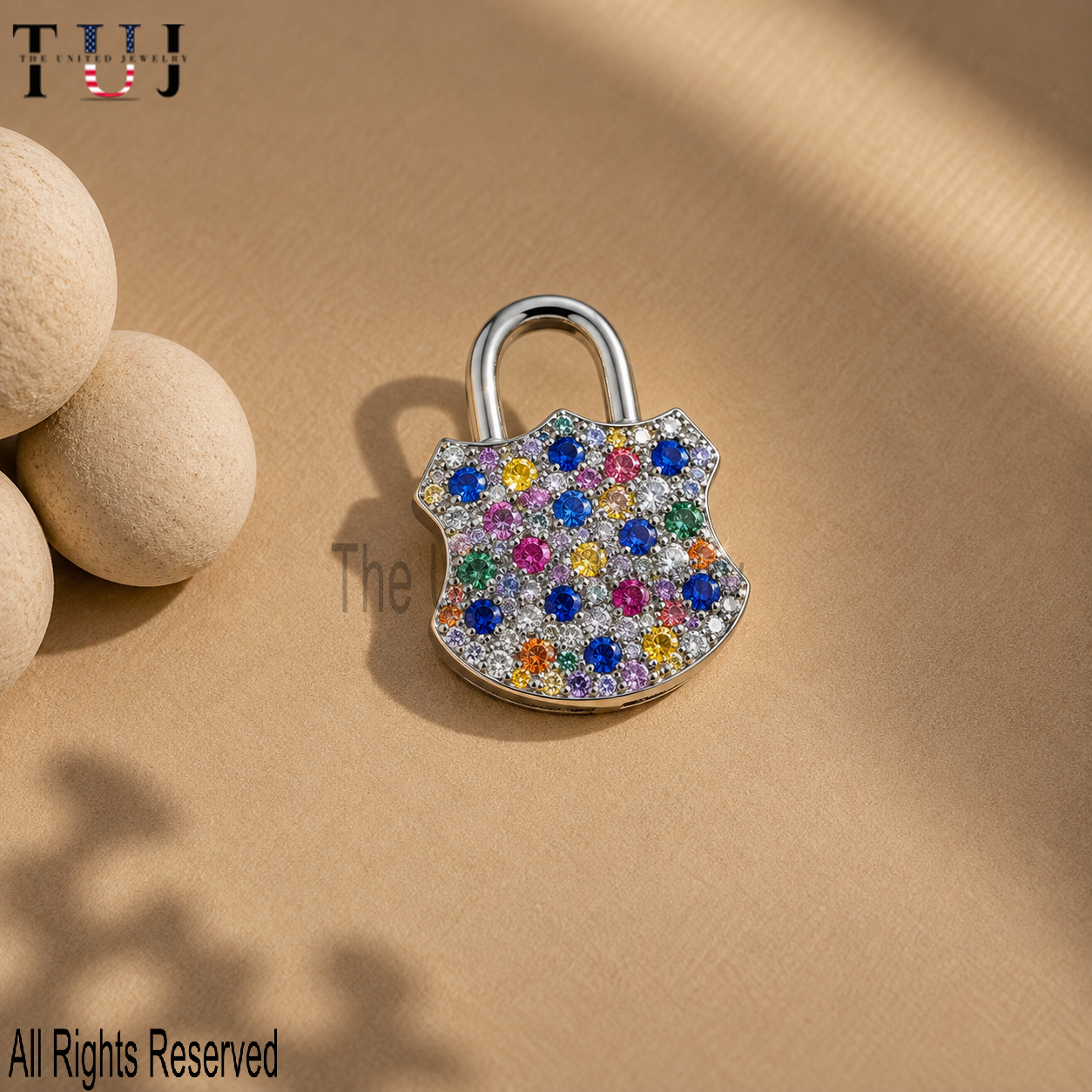 Rainbow Pave Padlock Pendant – Multicolor Lock Charm