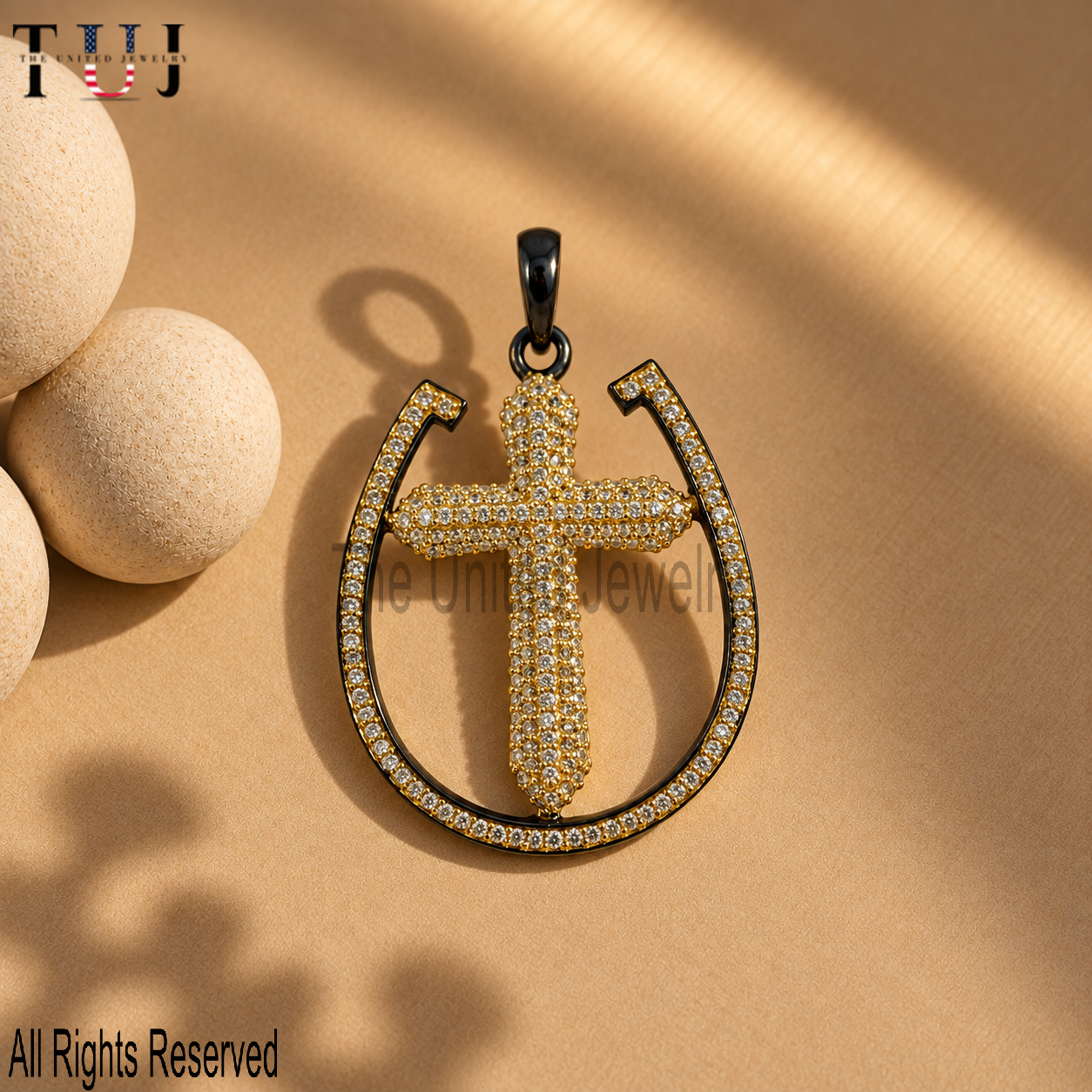 925 Sterling Silver Cross Horseshoe Pendant