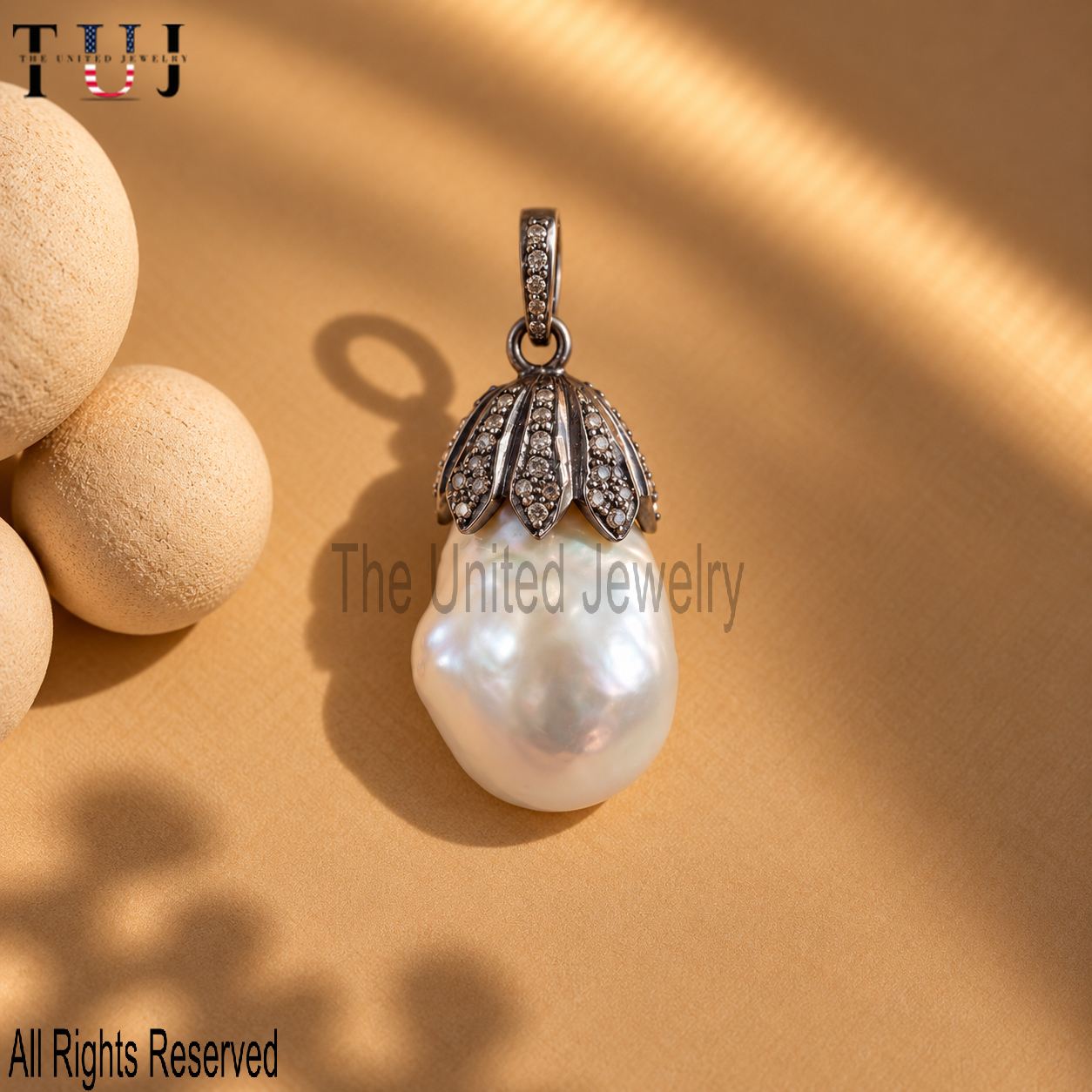 Baroque Pearl Pendant – Pave Floral Pearl Charm