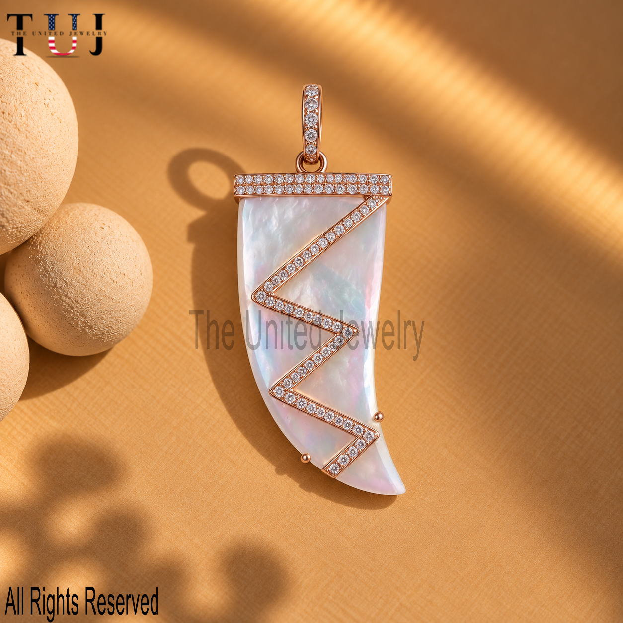 Mother of Pearl Tusk Pendant – Pave Horn Charm