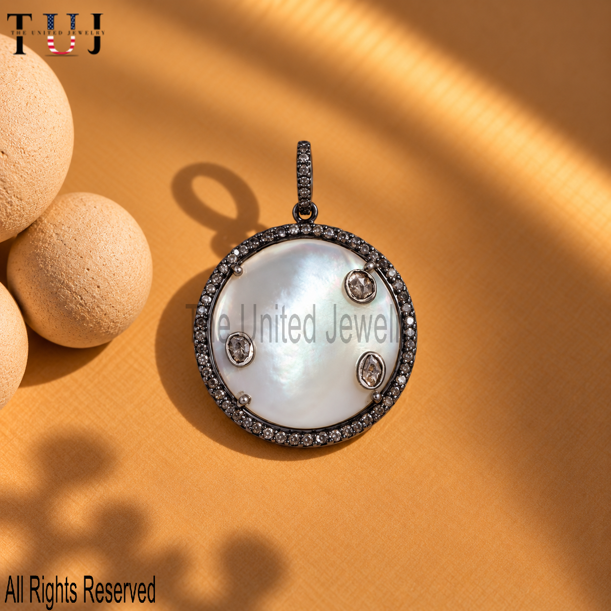 Mother of Pearl Pendant – Pave Round Disc Charm