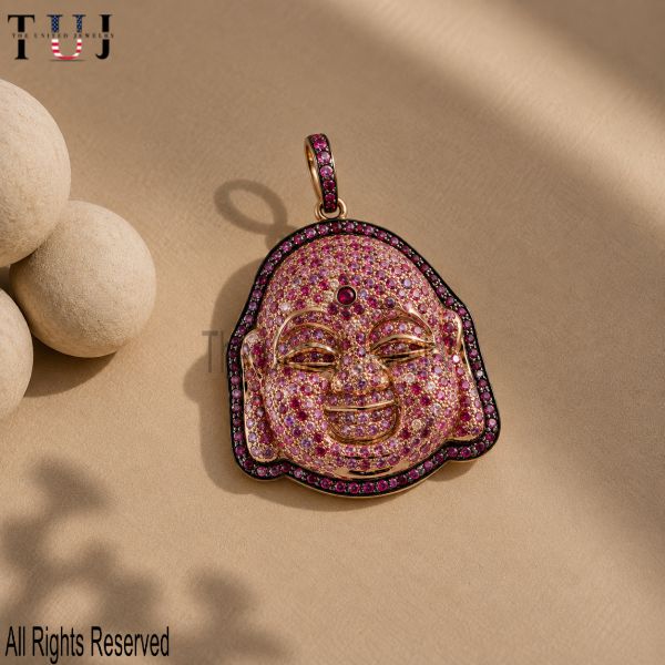 Pink Pave Buddha Pendant – Gold Buddha Charm
