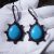 925 Sterling Silver Pave Diamond With Turquoise Handmade Designer Dangles Earrings For Women